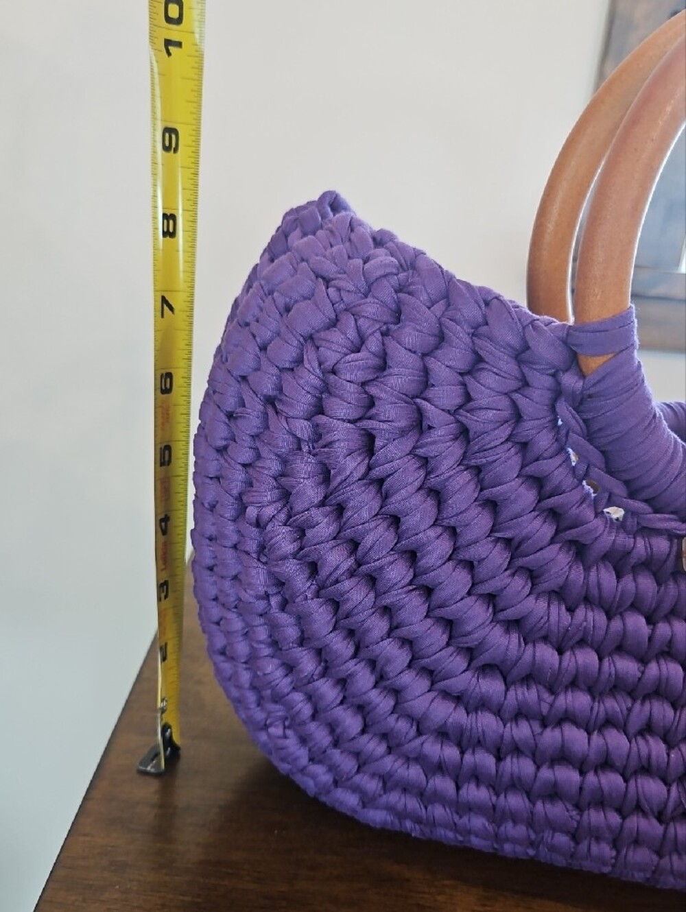 Hand Crochet Purple Tote with Wooden Handles - Picture 4 of 4